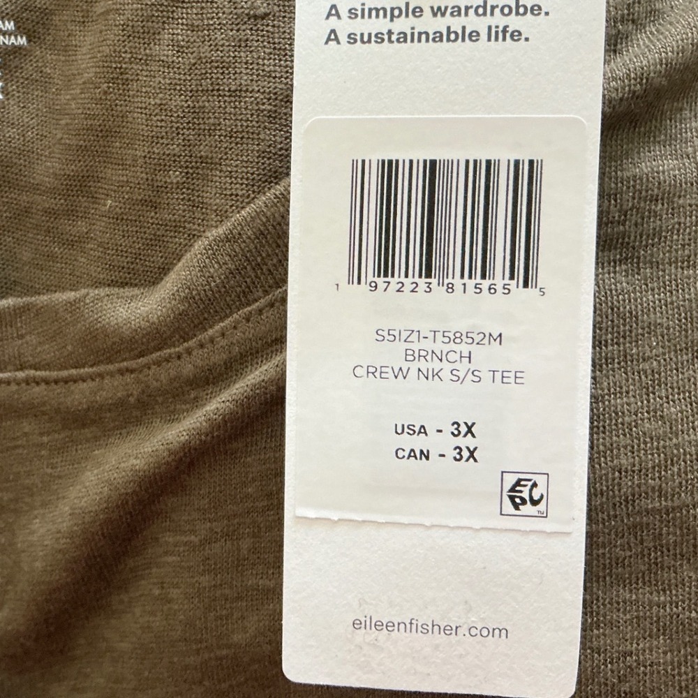 Eileen Fisher Crew Neck Tee Branch Brown Size 3X New With‎ Tags - Picture 3 of 6